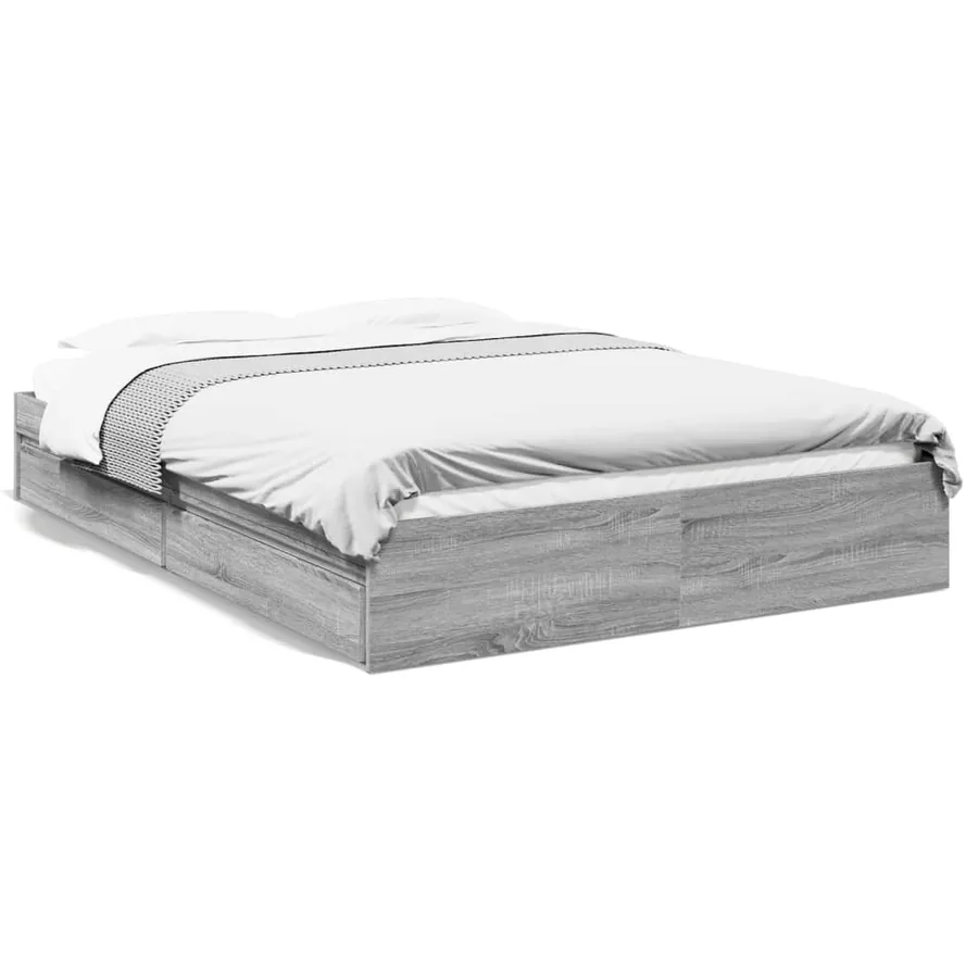 Cadre de lit avec tiroirs sans matelas sonoma gris 150x200 cm - 2