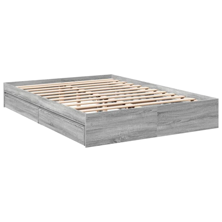 Cadre de lit avec tiroirs sans matelas sonoma gris 150x200 cm - 3