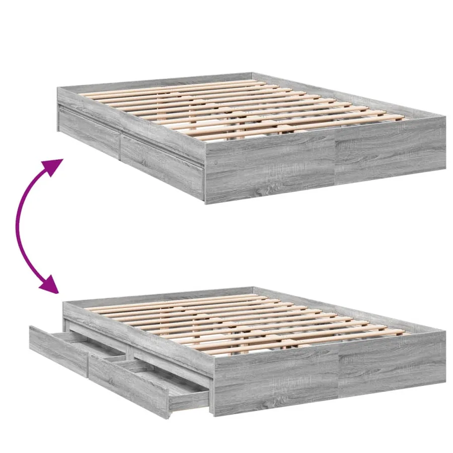 Cadre de lit avec tiroirs sans matelas sonoma gris 150x200 cm - 7