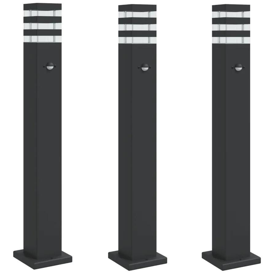 Lampadaires d'extérieur avec capteur 3 pcs noir 80 cm aluminium - 2