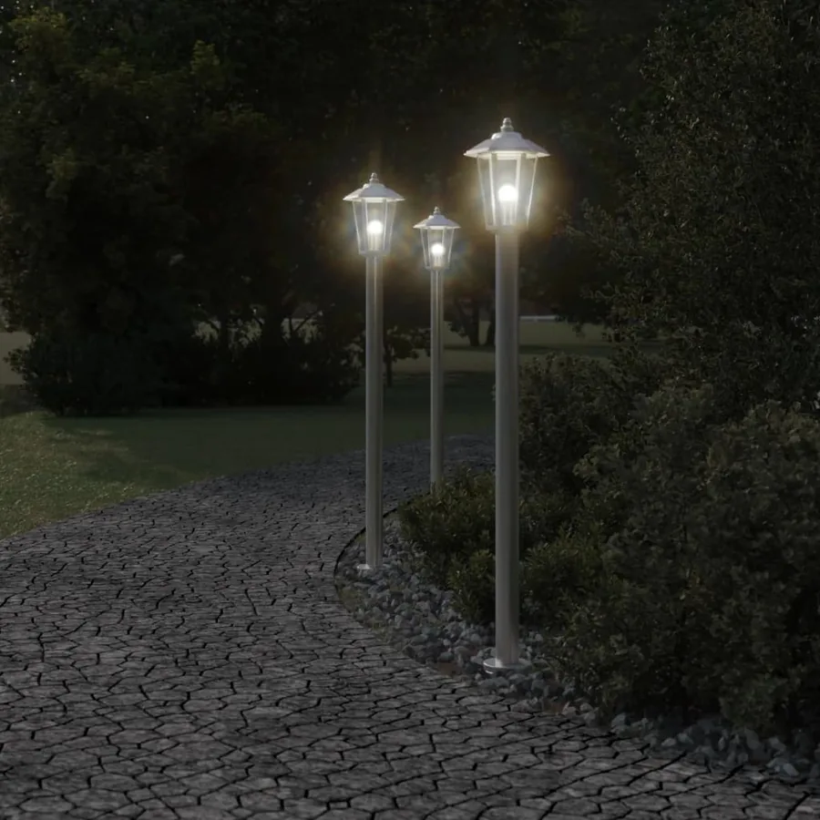 Lampadaires d'extérieur 3 pcs argenté 120 cm acier inoxydable - 3