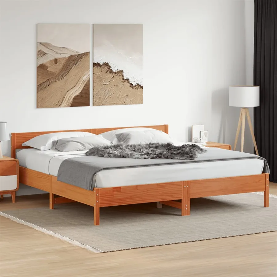 Cadre de lit sans matelas cire marron 200x200cm bois pin massif