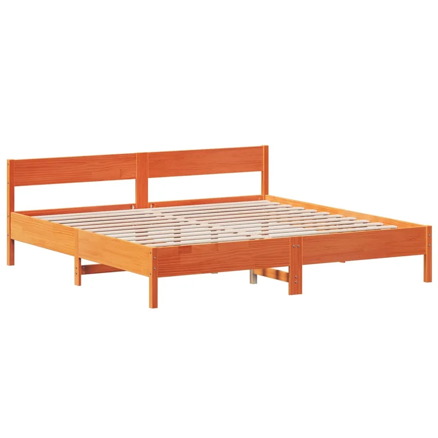 Cadre de lit sans matelas cire marron 200x200cm bois pin massif - 3