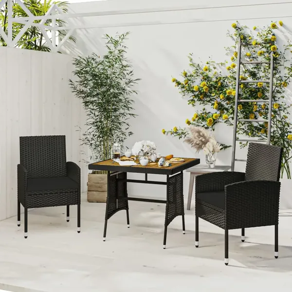 Ensemble à manger d'extérieur 3 pcs Résine tressée Noir