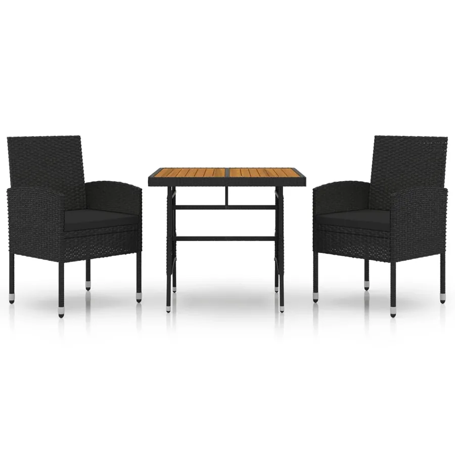 Ensemble à manger d'extérieur 3 pcs Résine tressée Noir - 2