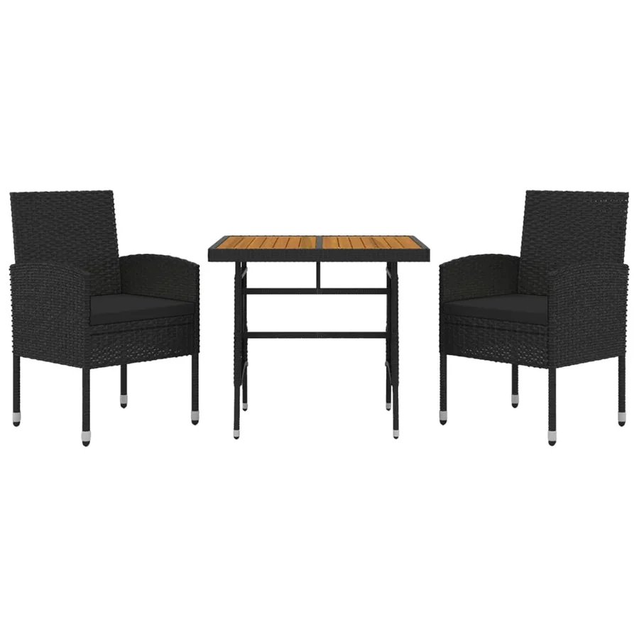 Ensemble à manger d'extérieur 3 pcs Résine tressée Noir - 3