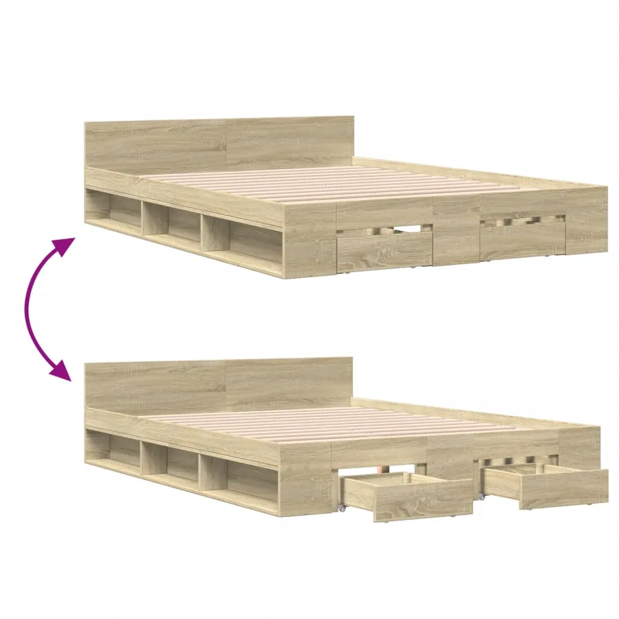 Cadre de lit avec tiroirs sans matelas chêne sonoma 120x190 cm - 7