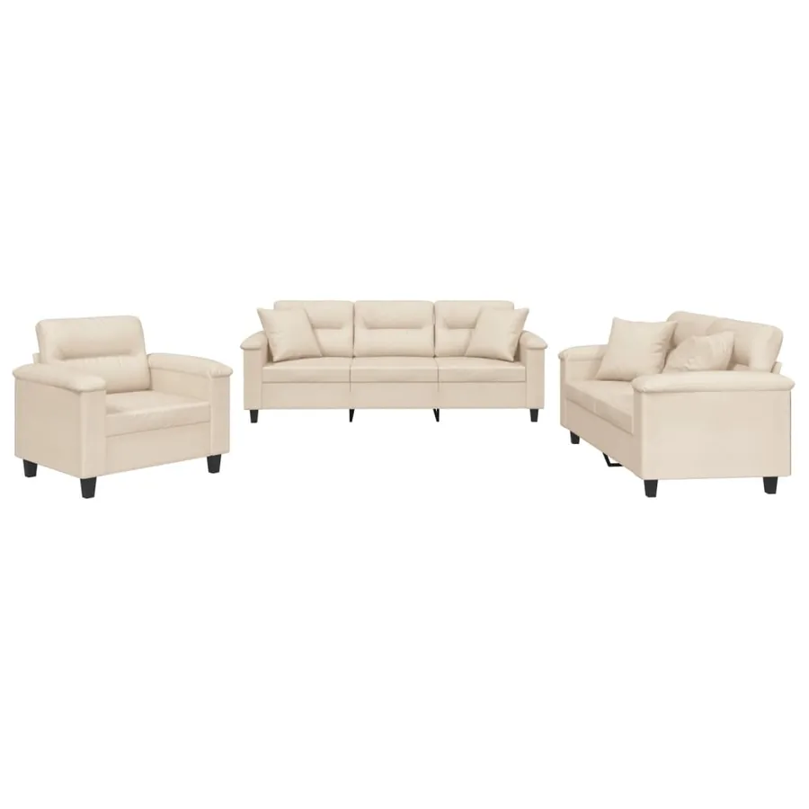 Ensemble de canapés 3 pcs avec coussins Beige Tissu microfibre - 2