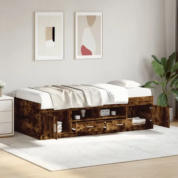 Lit de jour avec tiroirs sans matelas chêne fumé 75x190 cm