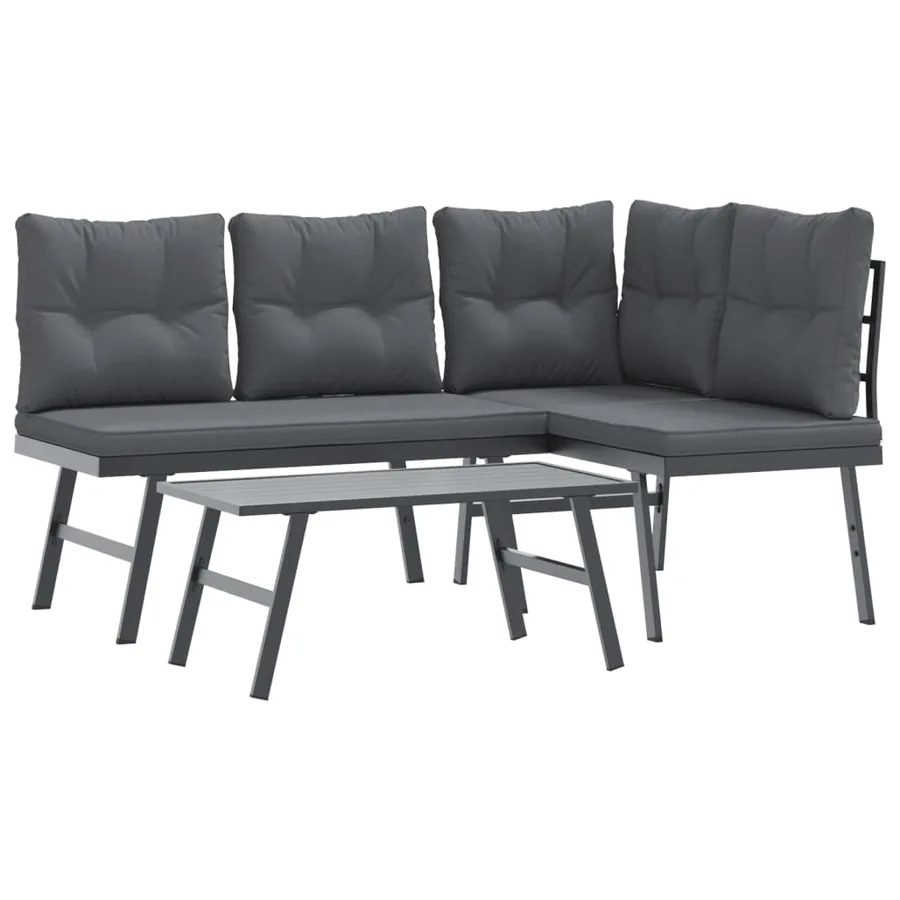 Ensemble de bancs de jardin avec coussins 3 pcs noir - 2