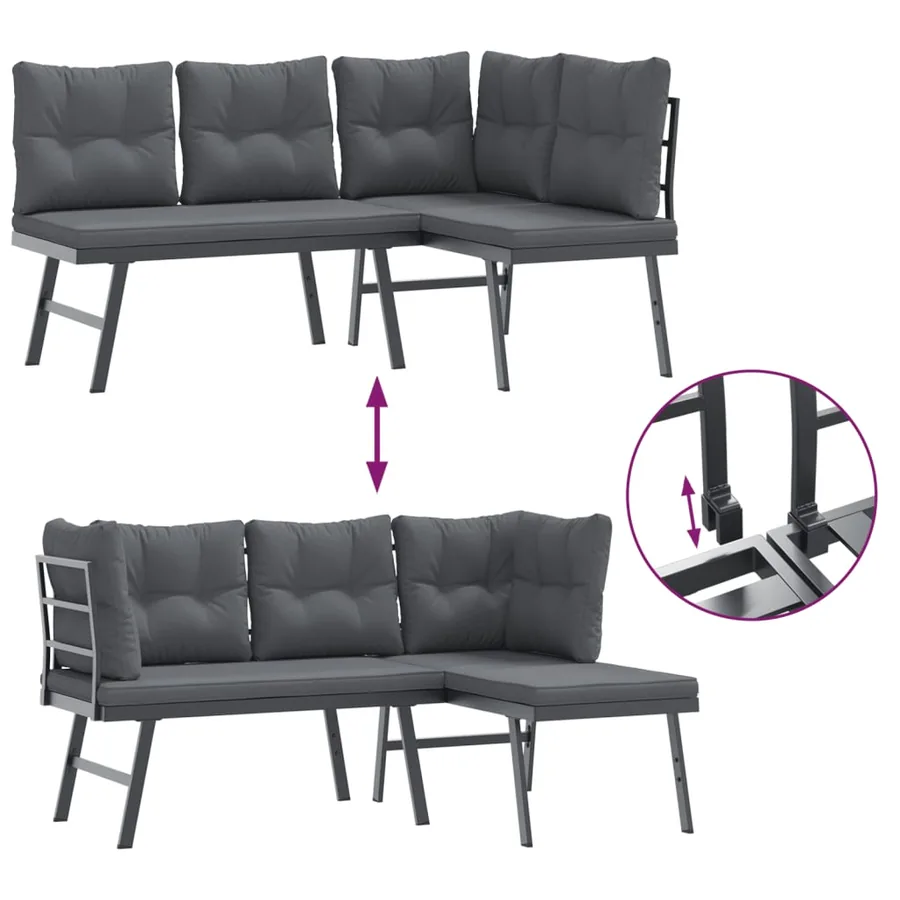 Ensemble de bancs de jardin avec coussins 3 pcs noir - 5