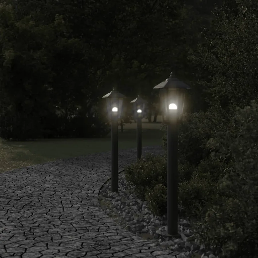 Lampadaires d'extérieur 3 pcs noir 80 cm acier inoxydable - 3