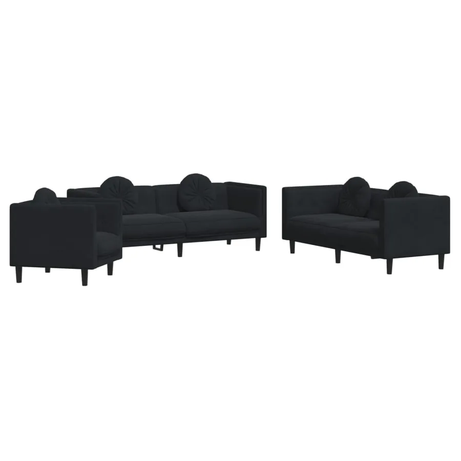 Ensemble de canapés 3 pcs avec coussins noir velours - 2