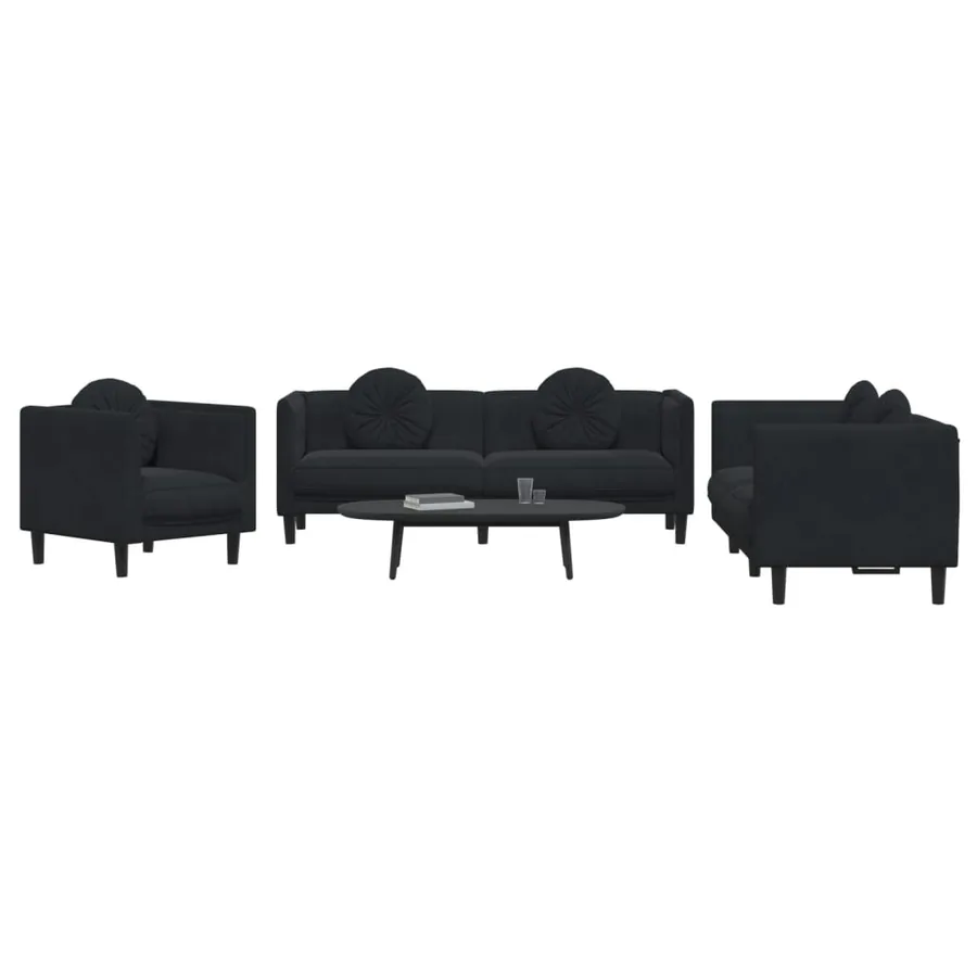 Ensemble de canapés 3 pcs avec coussins noir velours - 3