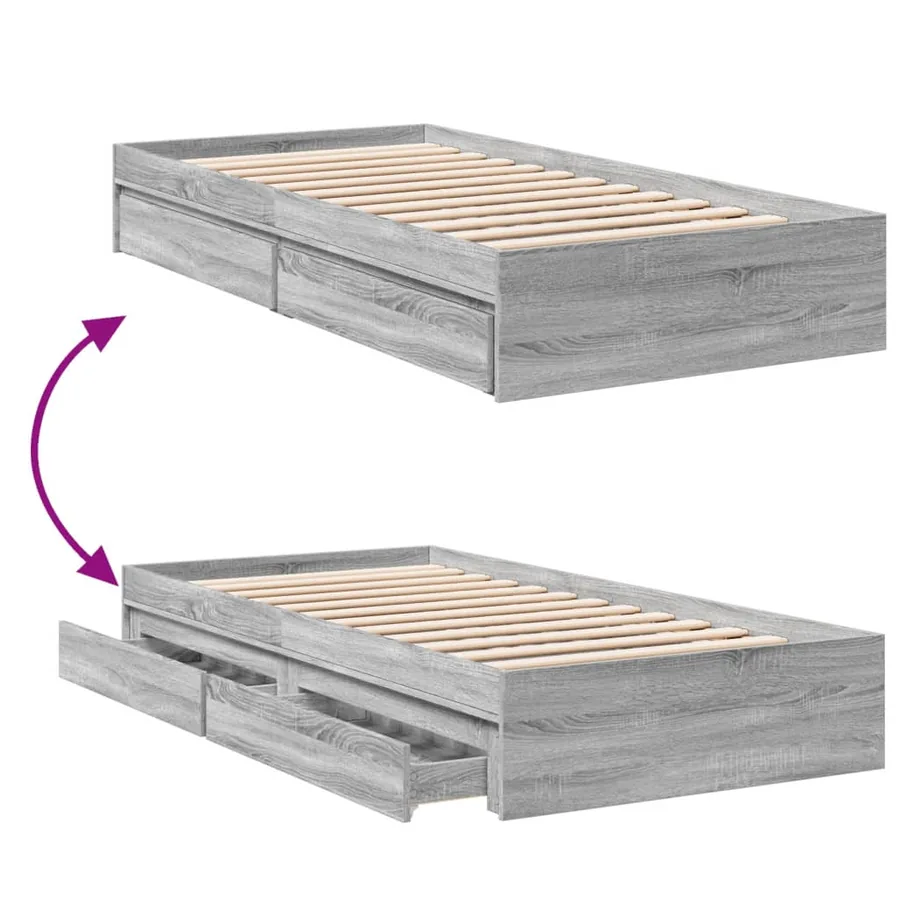 Cadre de lit avec tiroirs sans matelas sonoma gris 90x200 cm - 7