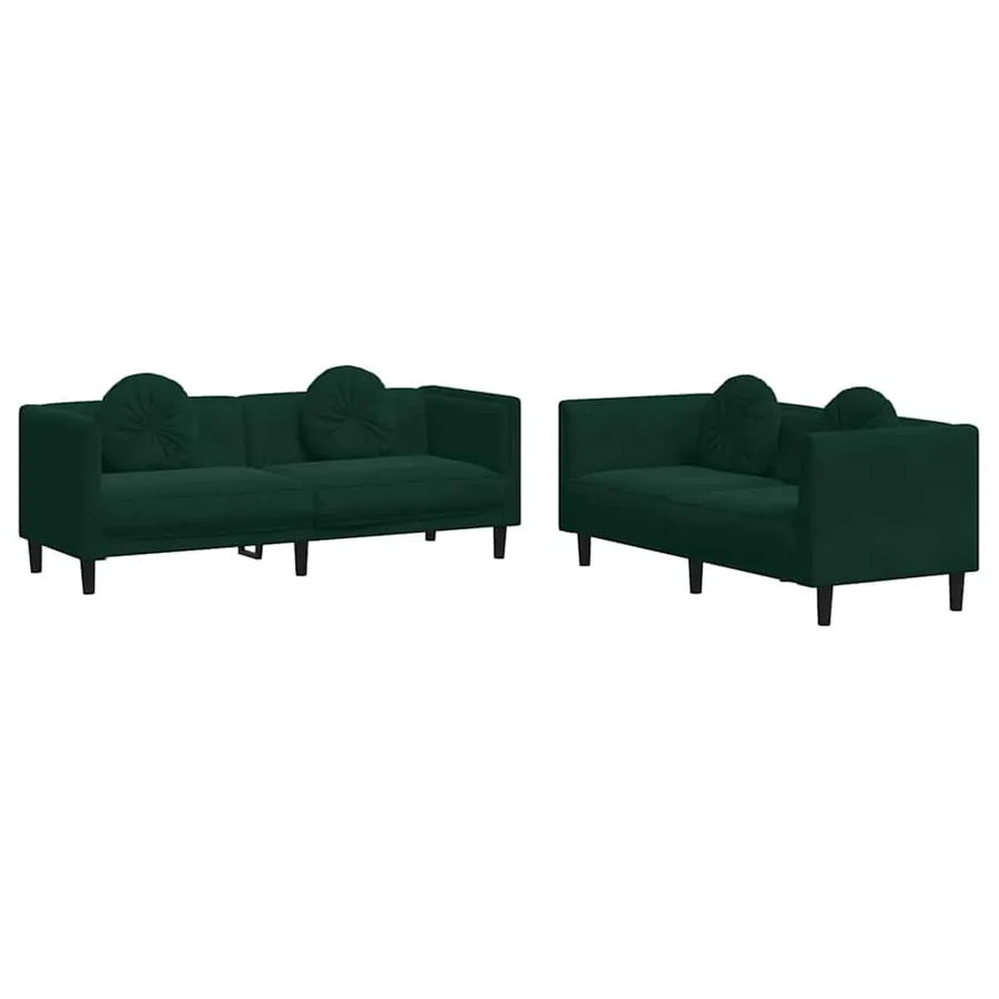 Ensemble de canapés 2 pcs avec coussins vert foncé velours - 2