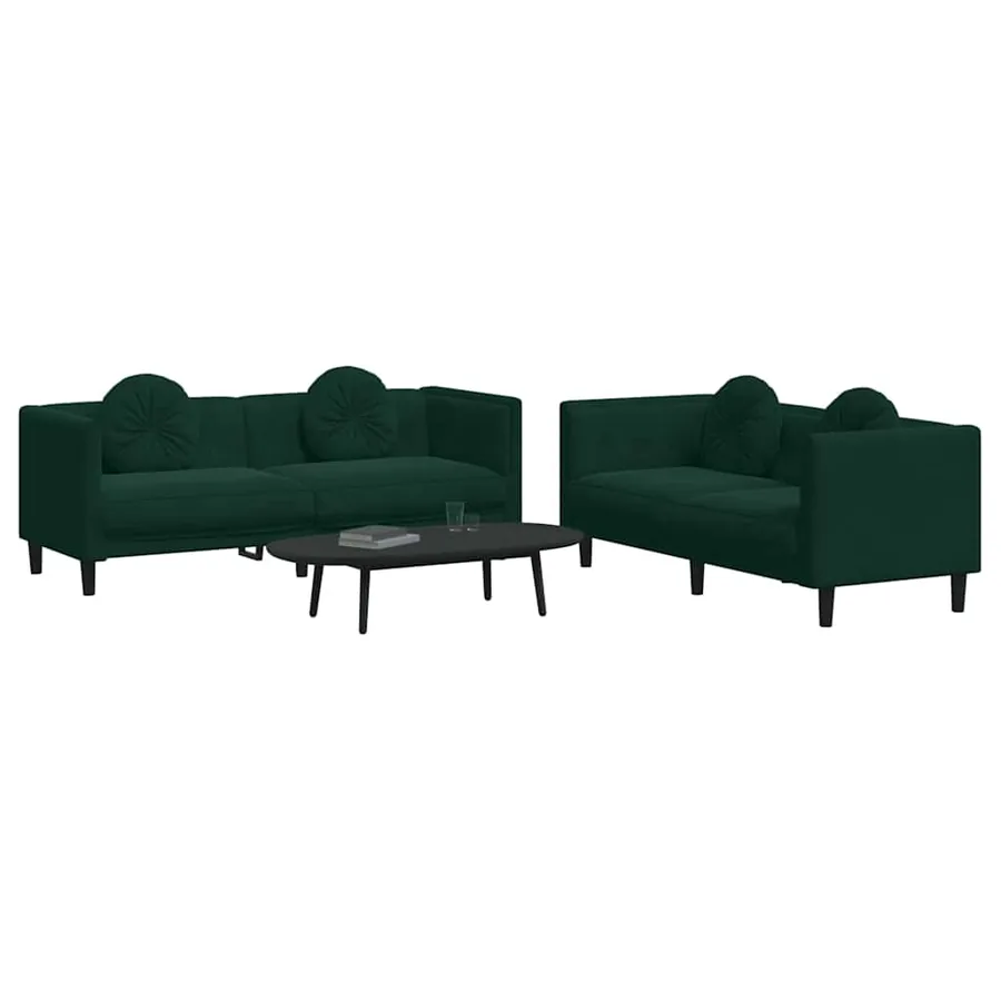 Ensemble de canapés 2 pcs avec coussins vert foncé velours - 3