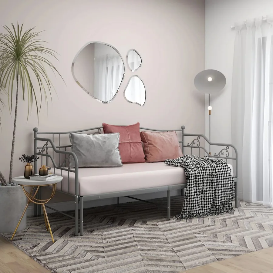 Cadre de canapé-lit extensible sans matelas gris métal 90x200cm