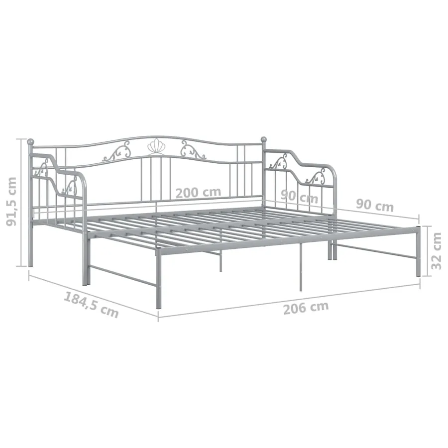 Cadre de canapé-lit extensible sans matelas gris métal 90x200cm - 14