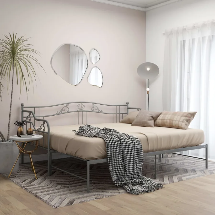 Cadre de canapé-lit extensible sans matelas gris métal 90x200cm - 3