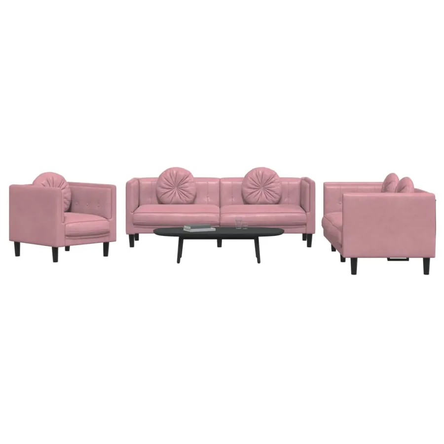 Ensemble de canapés 3 pcs avec coussins rose velours - 3
