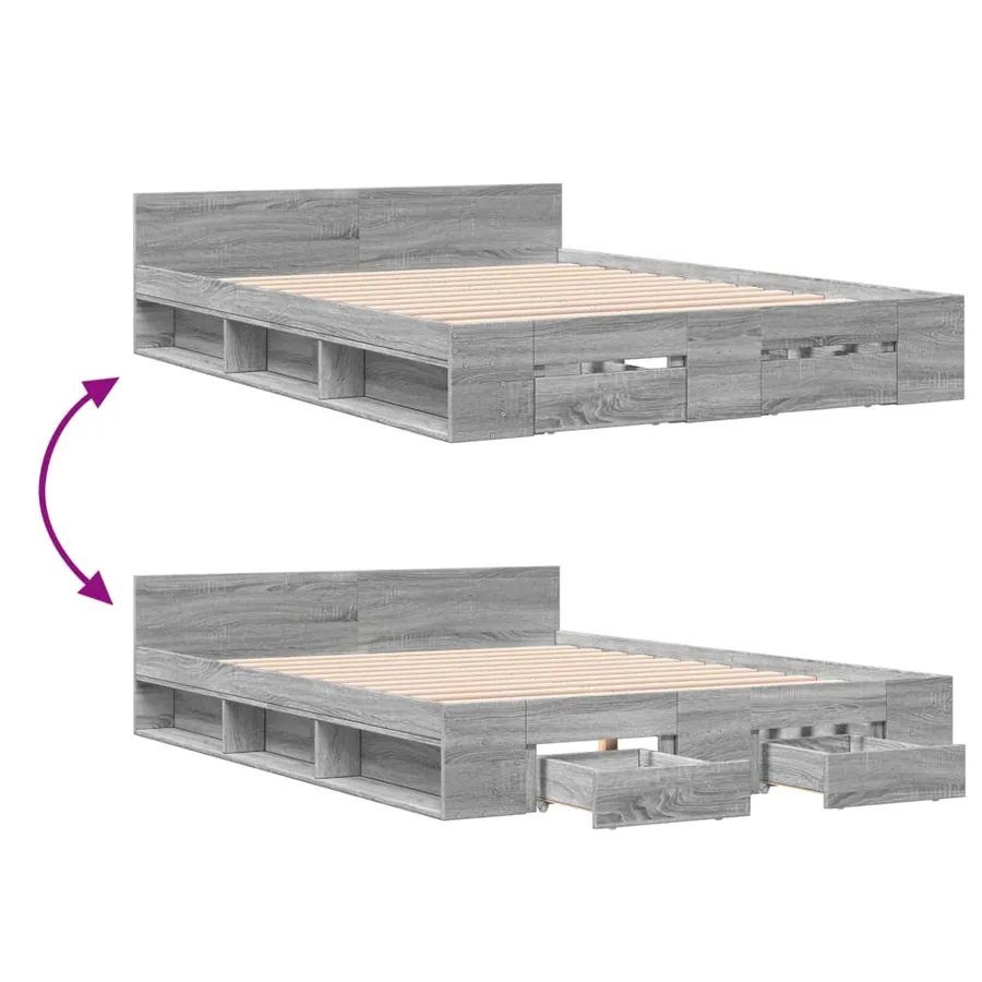 Cadre de lit avec tiroirs sans matelas sonoma gris 140x190 cm - 7