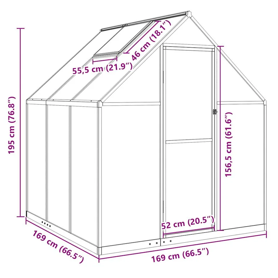 Serre avec cadre de base vert 169x169x195 cm aluminium - 10