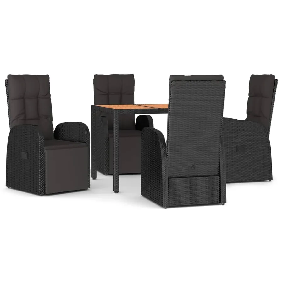 Ensemble à manger de jardin 5pcs Noir Poly rotin et acacia - 2