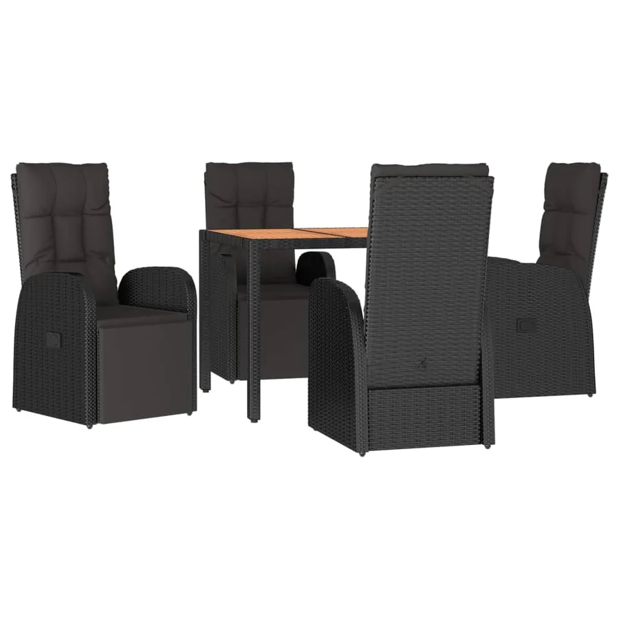 Ensemble à manger de jardin 5pcs Noir Poly rotin et acacia - 3