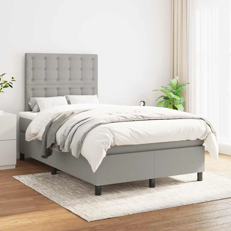 Sommier à lattes de lit et matelas gris clair 120x190 cm tissu - 3