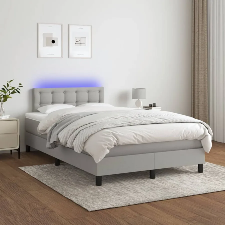 Sommier à lattes de lit matelas LED gris clair 120x190 cm tissu - 5
