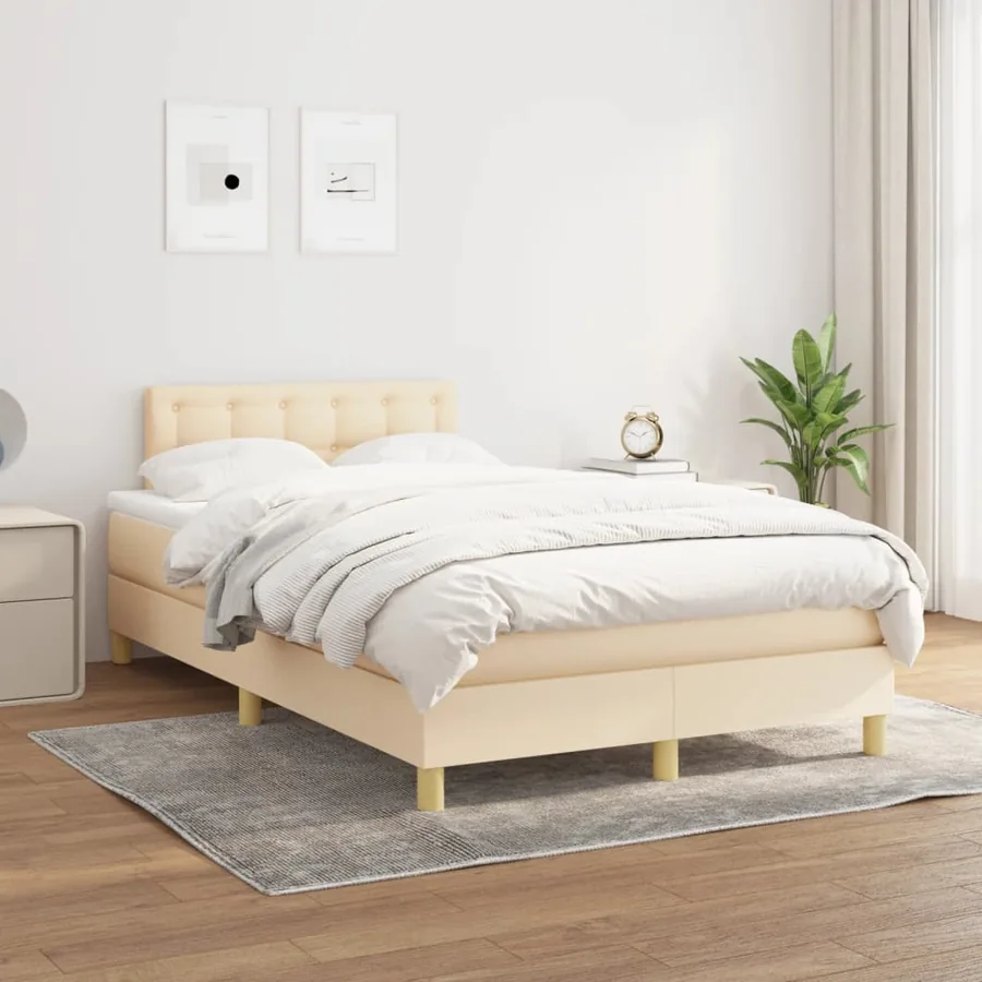 Sommier à lattes de lit avec matelas crème 120x190 cm tissu - 3
