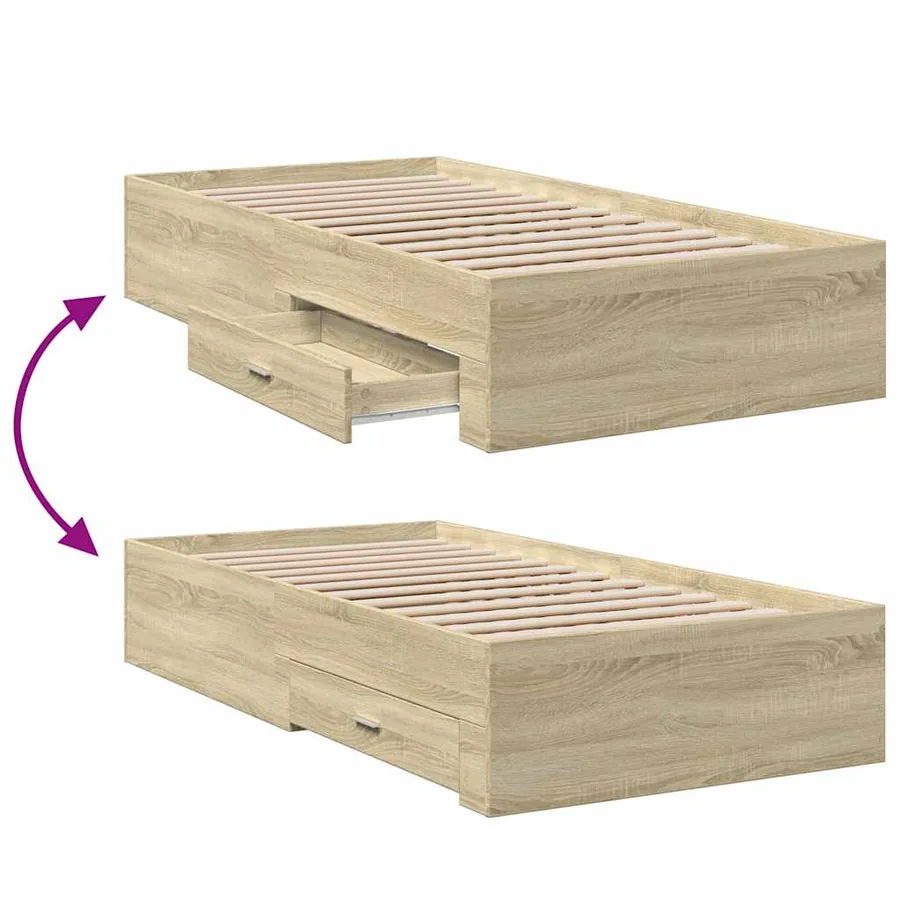 Cadre de lit avec tiroirs sans matelas chêne sonoma 75x190 cm - 7