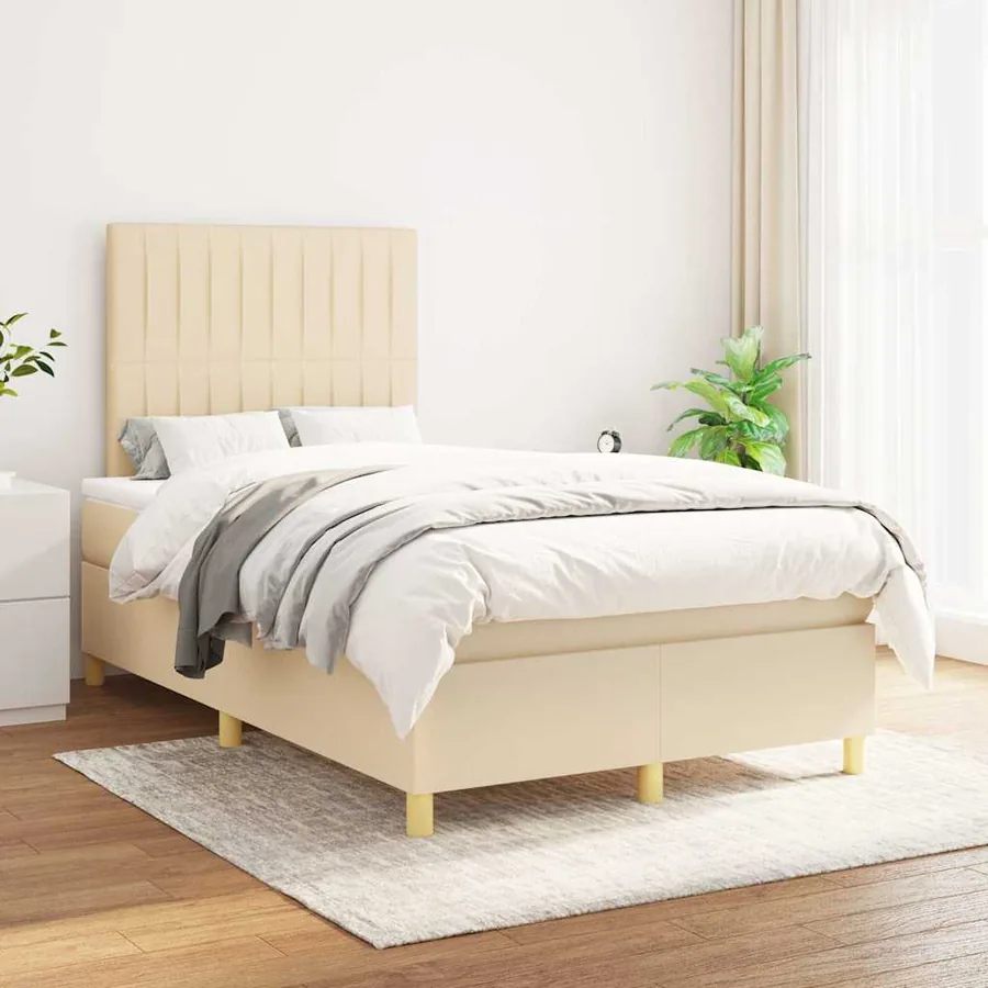 Sommier à lattes de lit avec matelas crème 120x190 cm tissu - 3