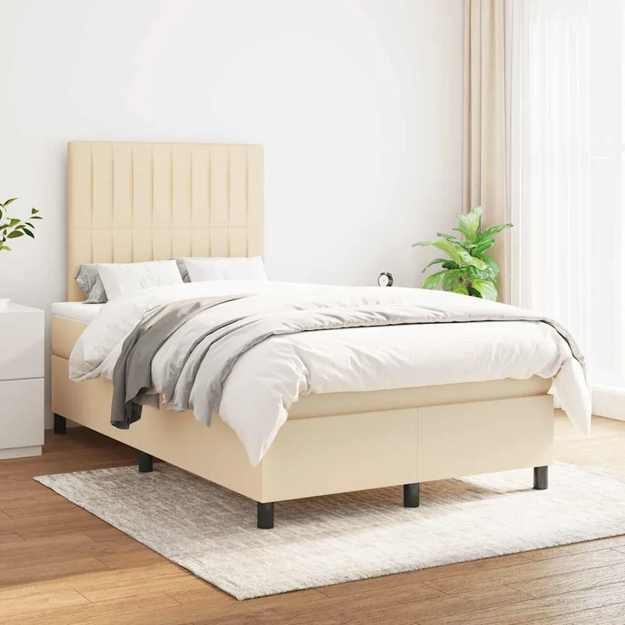 Sommier à lattes de lit avec matelas crème 120x190 cm tissu - 3