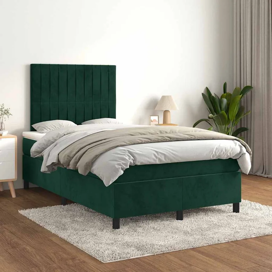 Sommier à lattes de lit avec matelas vert foncé 120x190 cm - 3