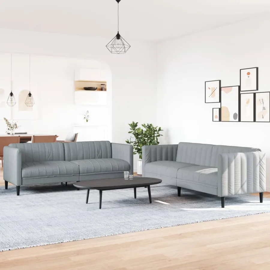 Ensemble de canapés 2 pcs gris clair tissu - 3