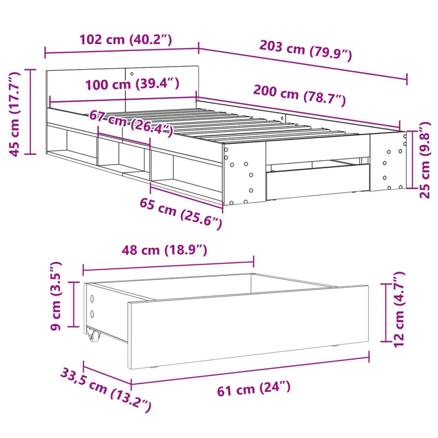 Cadre de lit avec tiroir sans matelas blanc 100x200 cm - 10