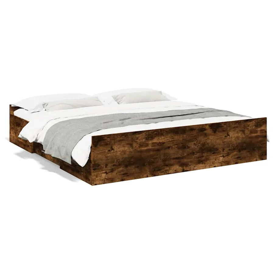 Cadre de lit avec tiroirs sans matelas chêne fumé 200x200 cm - 2