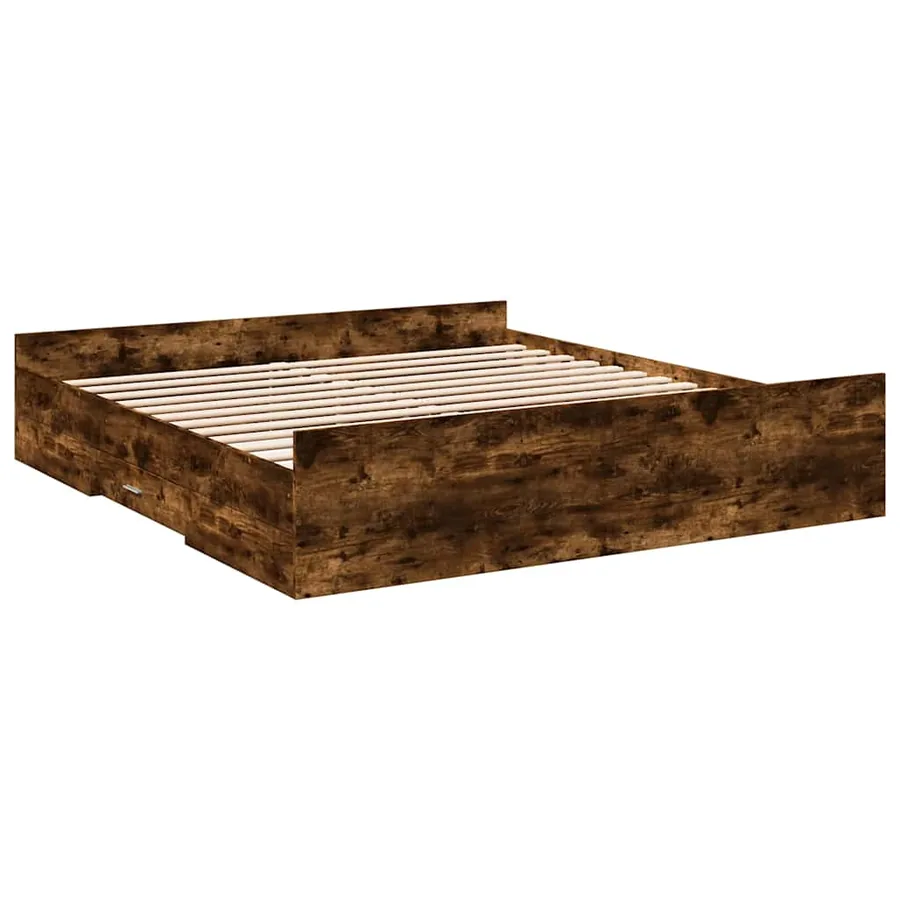 Cadre de lit avec tiroirs sans matelas chêne fumé 200x200 cm - 3