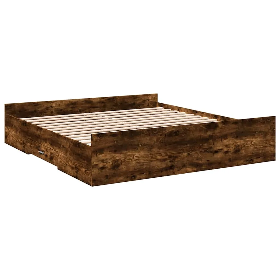 Cadre de lit avec tiroirs sans matelas chêne fumé 200x200 cm - 6
