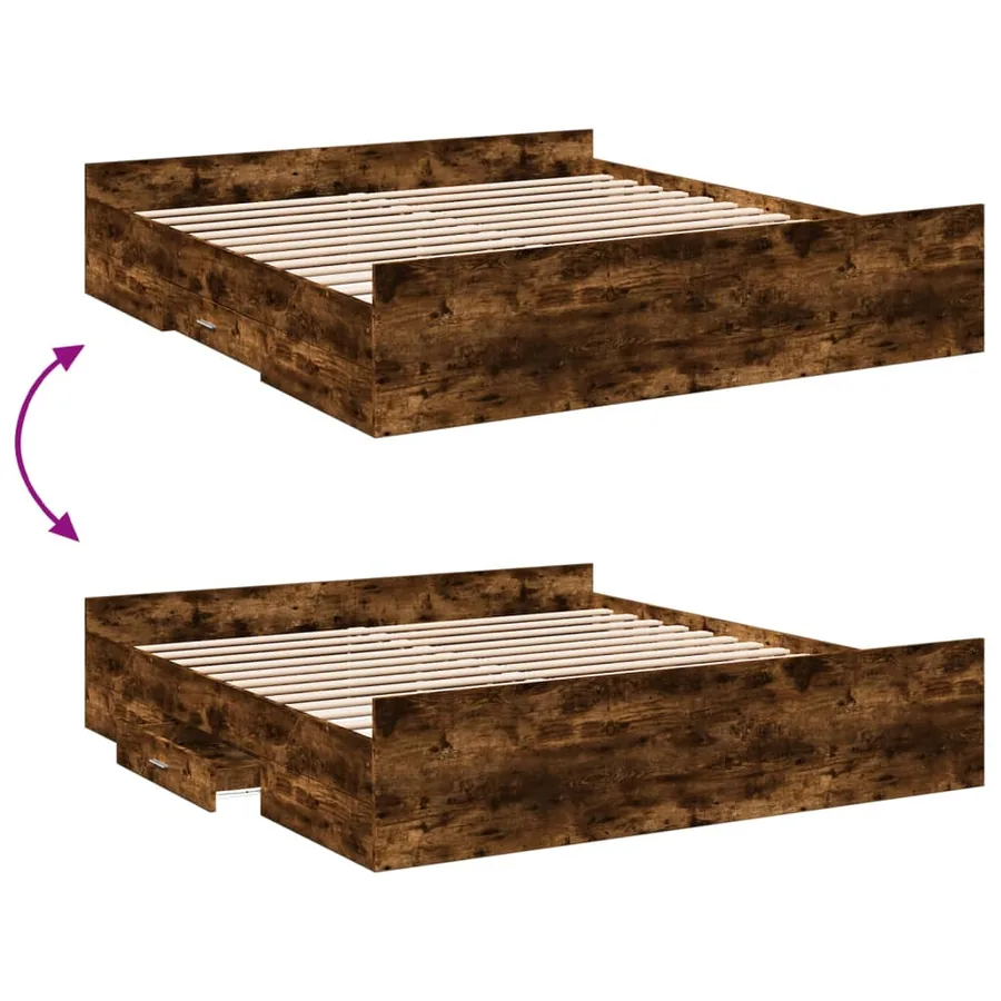 Cadre de lit avec tiroirs sans matelas chêne fumé 200x200 cm - 7