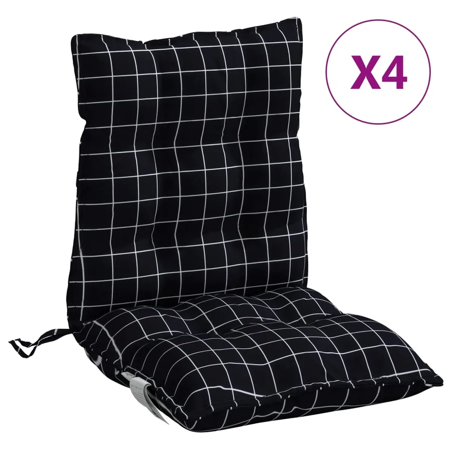 Coussins de chaise à dossier bas lot de 4 motif à carreaux noir - 2