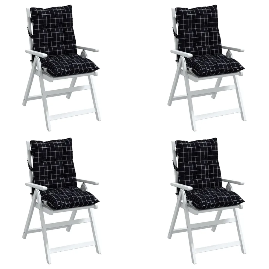 Coussins de chaise à dossier bas lot de 4 motif à carreaux noir - 4
