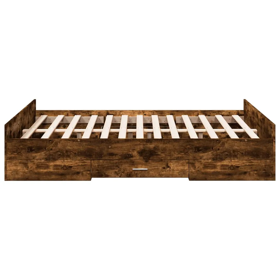 Cadre de lit avec tiroirs sans matelas chêne fumé 120x190 cm - 5