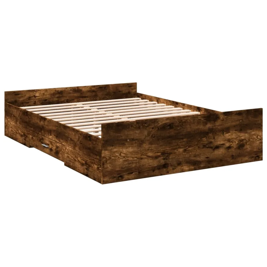 Cadre de lit avec tiroirs sans matelas chêne fumé 120x190 cm - 6