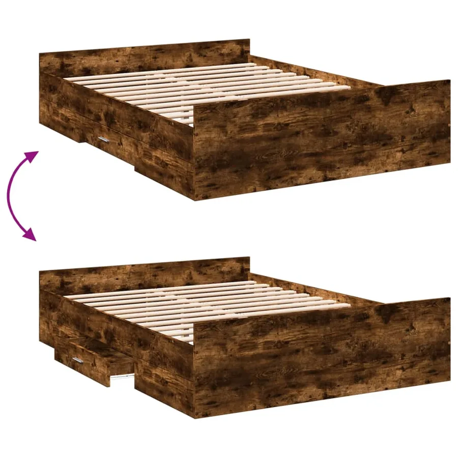 Cadre de lit avec tiroirs sans matelas chêne fumé 120x190 cm - 7