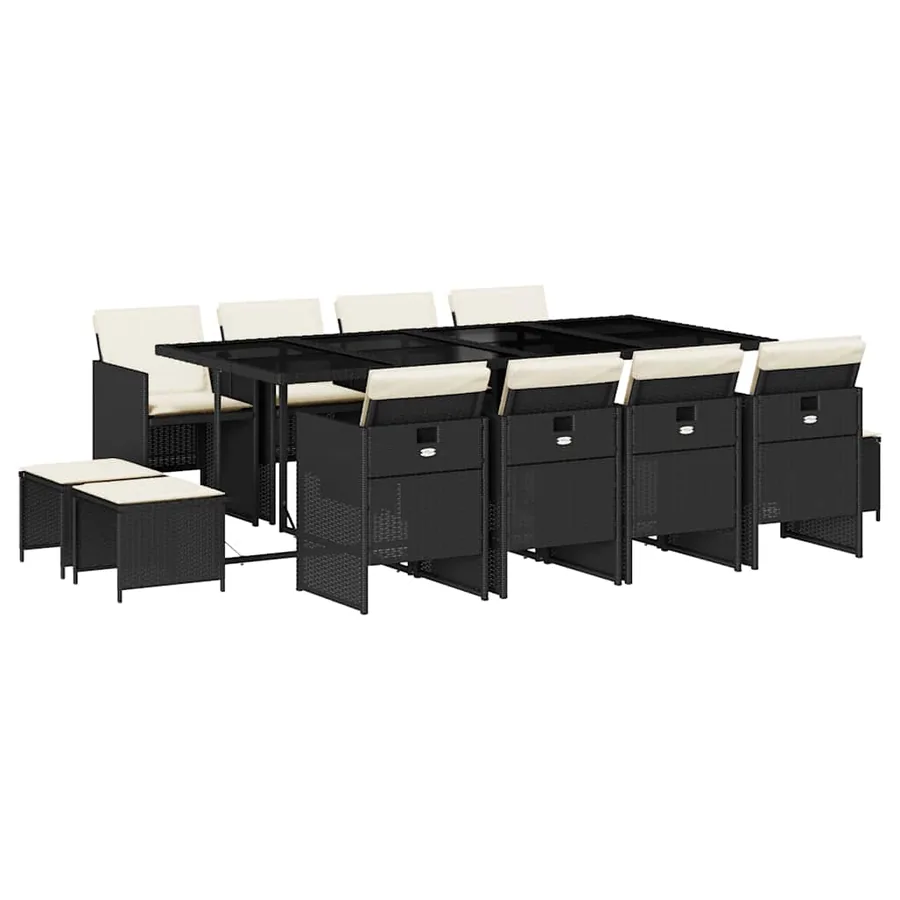 Ensemble à manger de jardin 13 pcs coussins noir résine tressée - 2