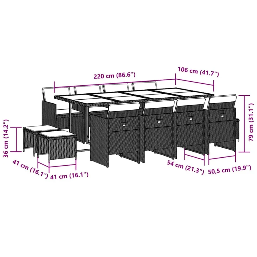 Ensemble à manger de jardin 13 pcs coussins noir résine tressée - 6