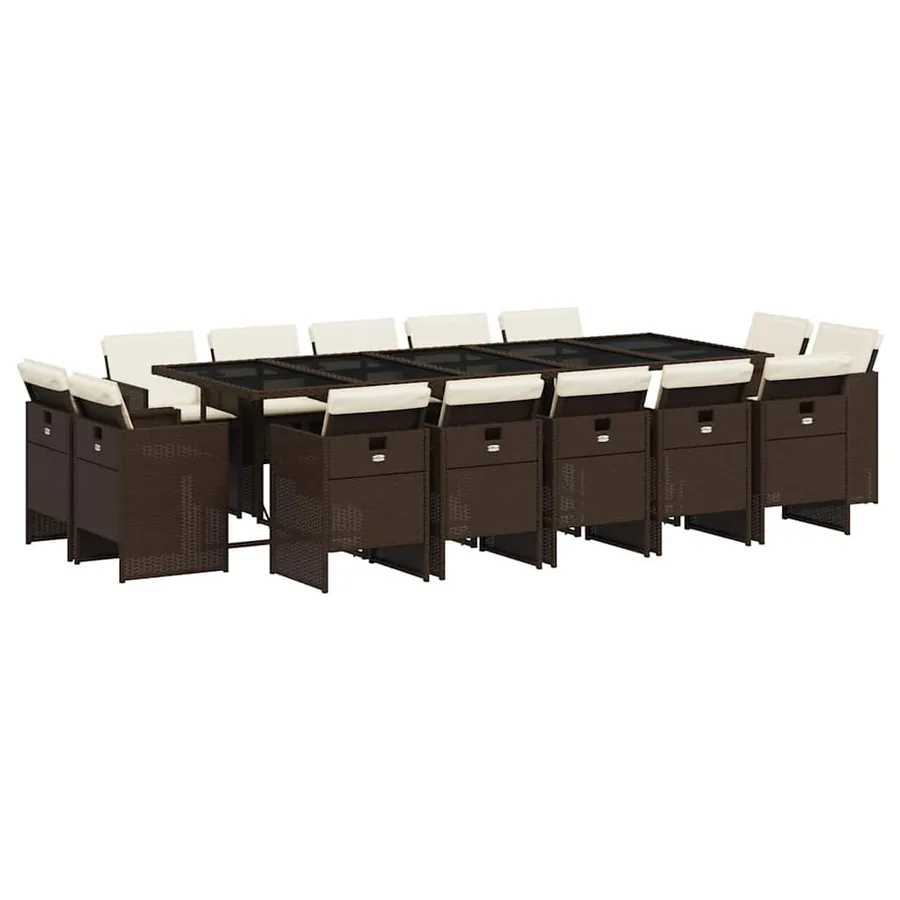 Ensemble à manger de jardin avec coussins 15 pcs marron rotin - 2